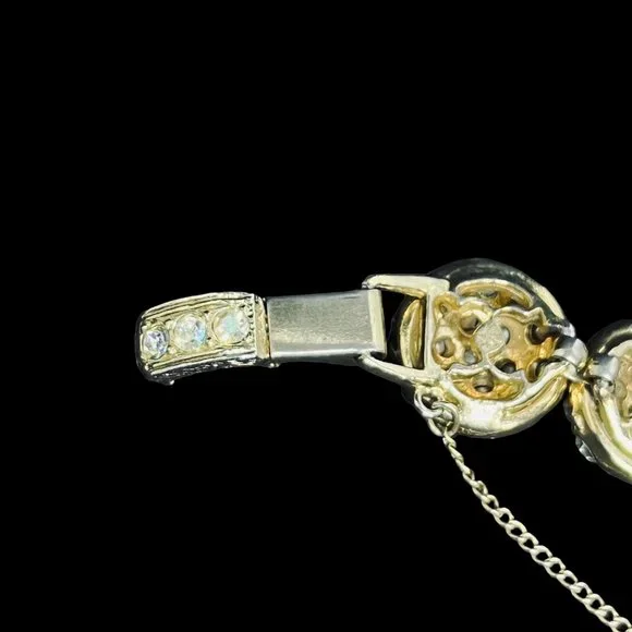 Gold Tone And Clear Rhinestones Round Links Bracelet With Safety Chain (4580) - Picture 9 of 10